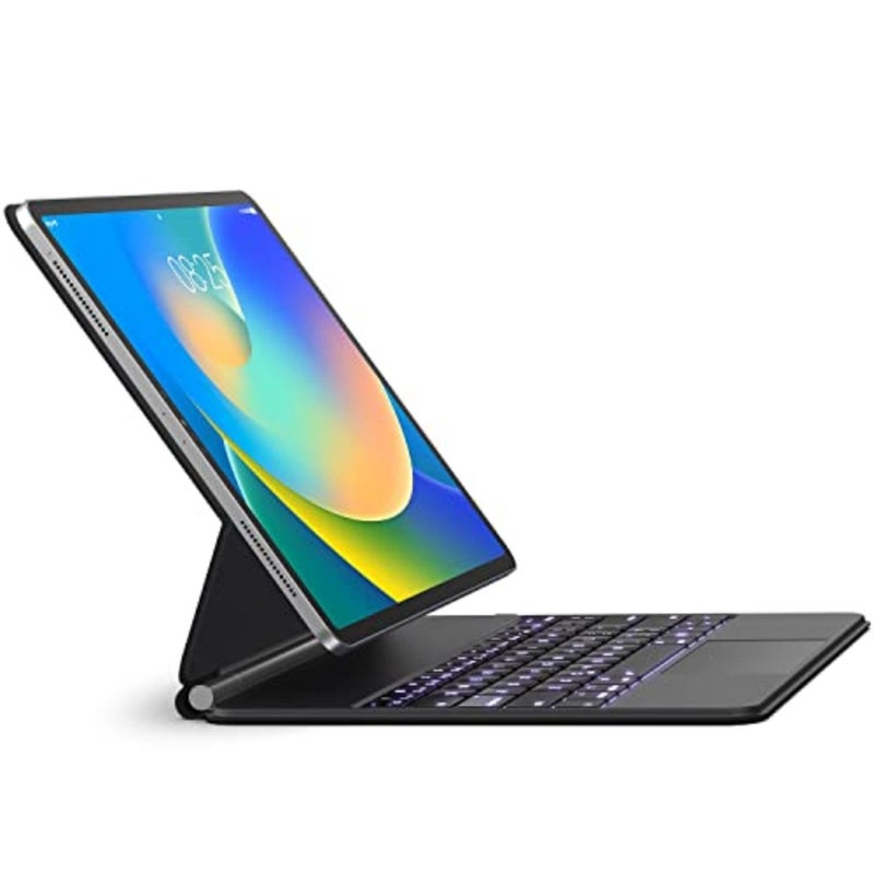 Keyboard Case for iPad Pro 12.9 inch: aluminum, black, magnetic attachment with multi-touch trackpad, floating cantilever stand, backlit wireless keyboard - Image 1