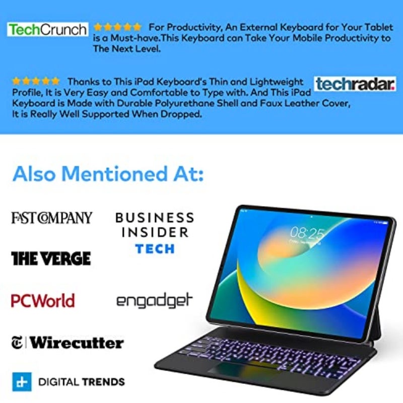 Keyboard Case for iPad Pro 12.9 inch: aluminum, black, magnetic attachment with multi-touch trackpad, floating cantilever stand, backlit wireless keyboard - Image 5