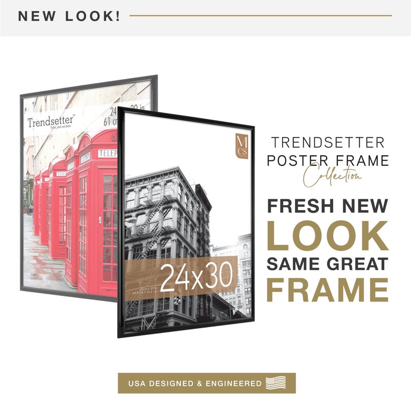MCS Trendsetter 24x30 Poster Frame Black High-Gloss, Vertical & Horizontal Wall Hanging Large Picture Frame for Photos, Posters & Art Prints (1-Pack) - Image 2