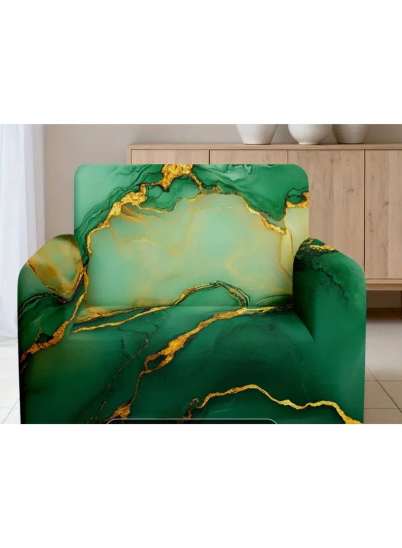 1 pc of Emerald Green Marble Pattern  1-seater Sofa Cover - Image 2