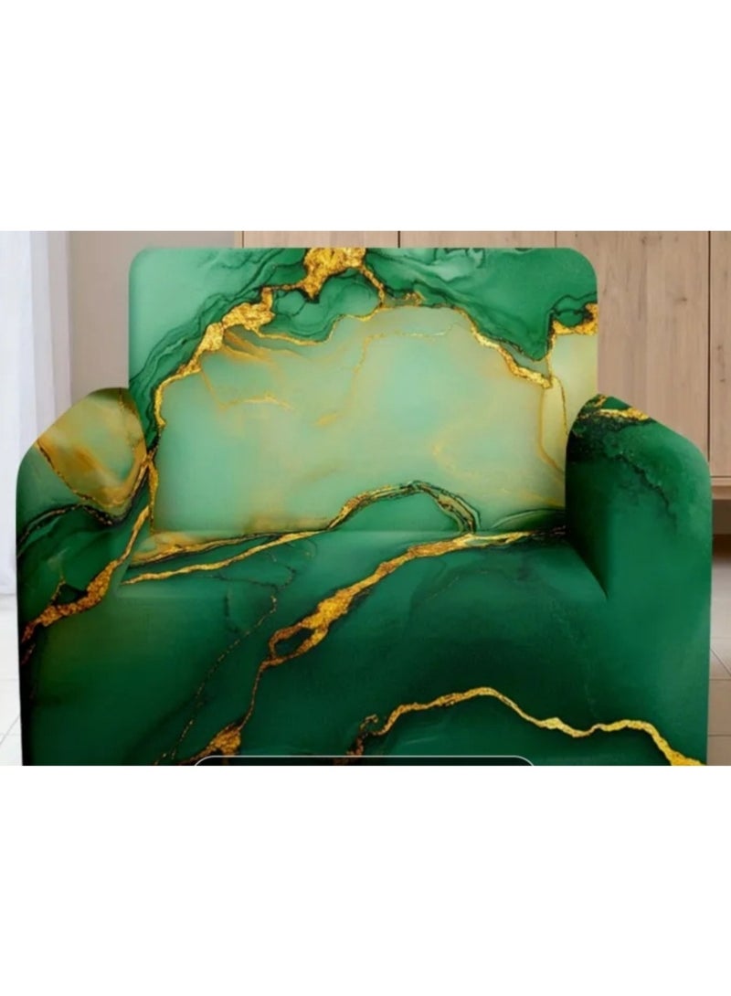 1 pc of Emerald Green Marble Pattern  1-seater Sofa Cover - Image 1