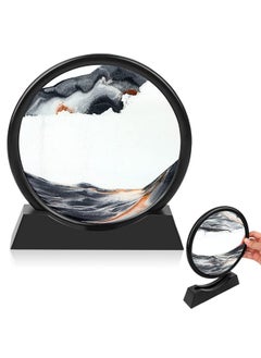 12 Inches Large Flowing Sand Painting 3D Natural Landscape Dynamic Art Sand Painting Round Glass 3D Deep Sea Sand Painting Artistic Sandscape For Home Ornament Desktop Art Bookshelves Decoration Black