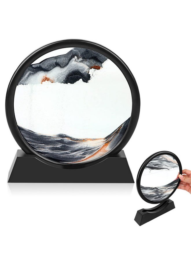 TBoxBo - 12 Inches Large Flowing Sand Painting 3D Natural Landscape Dynamic Art Sand Painting Round Glass 3D Deep Sea Sand Painting Artistic Sandscape For Home Ornament Desktop Art Bookshelves Decoration Black - Image 1