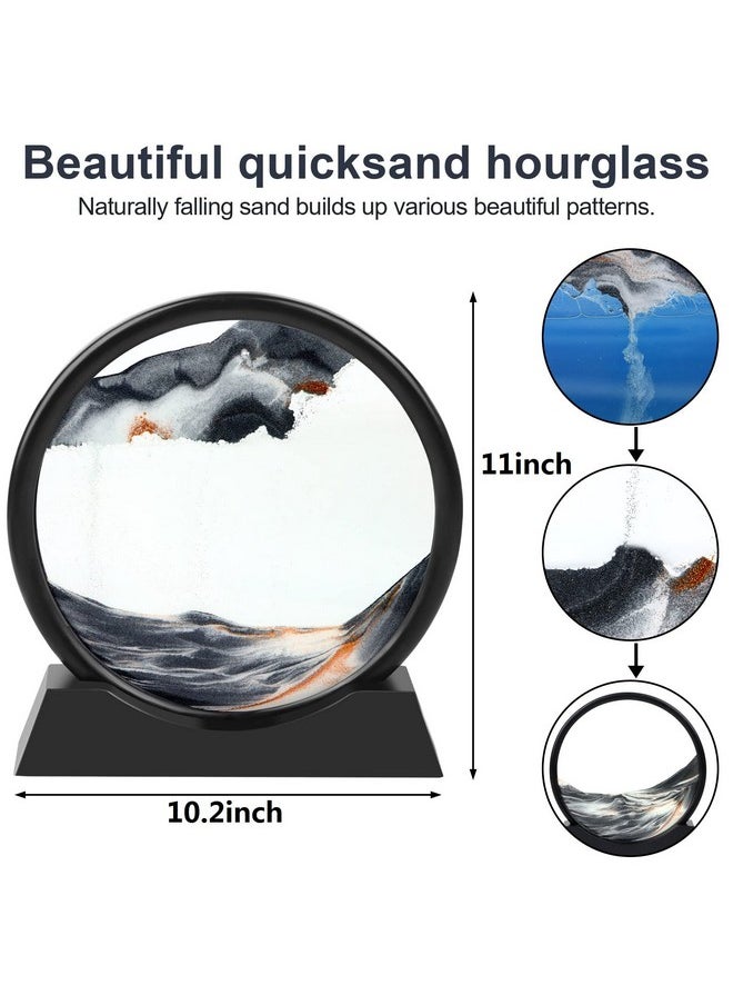 TBoxBo - 12 Inches Large Flowing Sand Painting 3D Natural Landscape Dynamic Art Sand Painting Round Glass 3D Deep Sea Sand Painting Artistic Sandscape For Home Ornament Desktop Art Bookshelves Decoration Black - Image 1