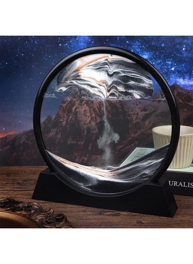 TBoxBo - 12 Inches Large Flowing Sand Painting 3D Natural Landscape Dynamic Art Sand Painting Round Glass 3D Deep Sea Sand Painting Artistic Sandscape For Home Ornament Desktop Art Bookshelves Decoration Black - Image 1