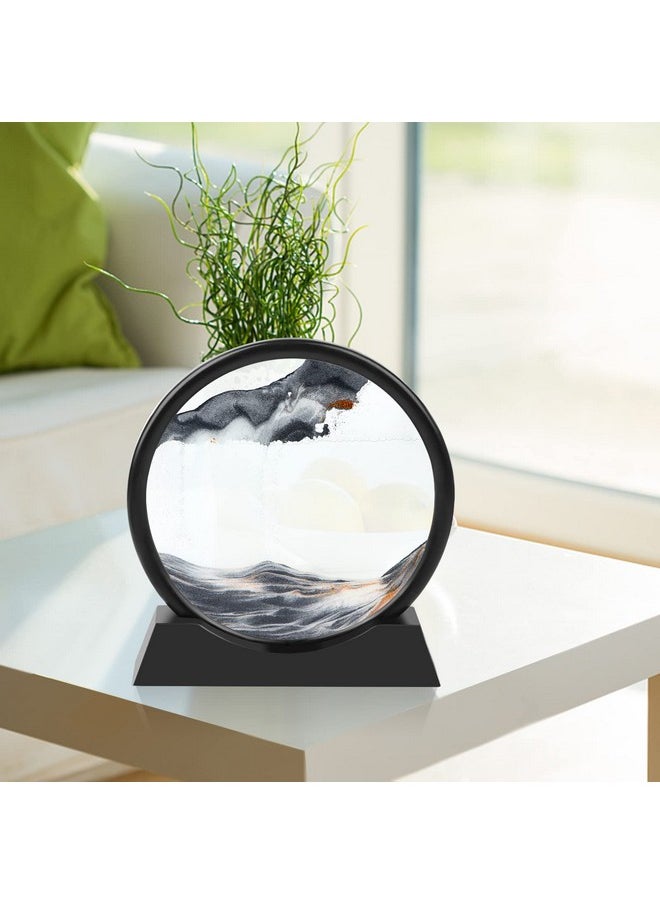 TBoxBo - 12 Inches Large Flowing Sand Painting 3D Natural Landscape Dynamic Art Sand Painting Round Glass 3D Deep Sea Sand Painting Artistic Sandscape For Home Ornament Desktop Art Bookshelves Decoration Black - Image 1