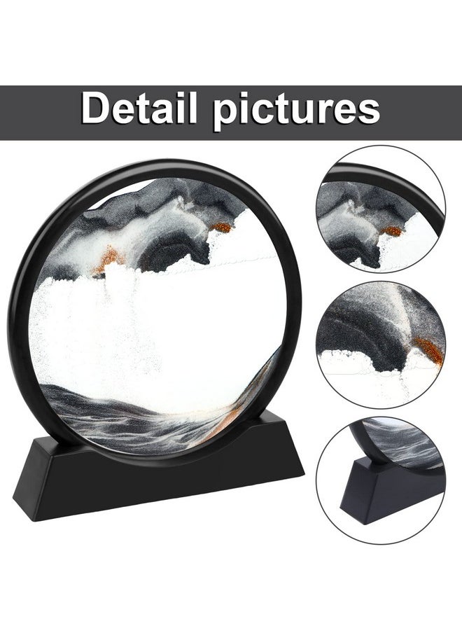 TBoxBo - 12 Inches Large Flowing Sand Painting 3D Natural Landscape Dynamic Art Sand Painting Round Glass 3D Deep Sea Sand Painting Artistic Sandscape For Home Ornament Desktop Art Bookshelves Decoration Black - Image 1