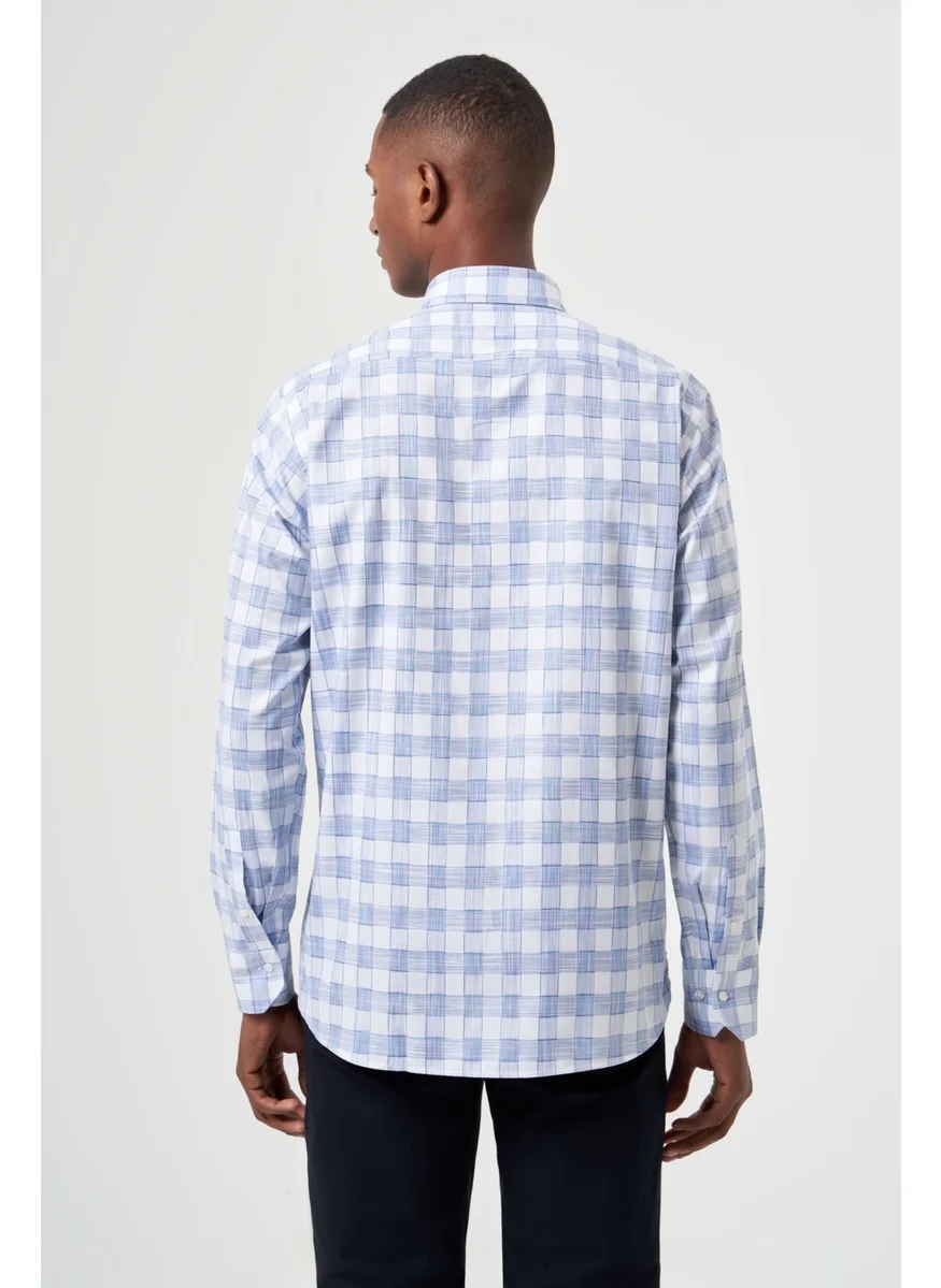 Bisse Gm 231039 Uk Pasha Collar Summer Checkered Shirt Blue GM23Y231039_D35