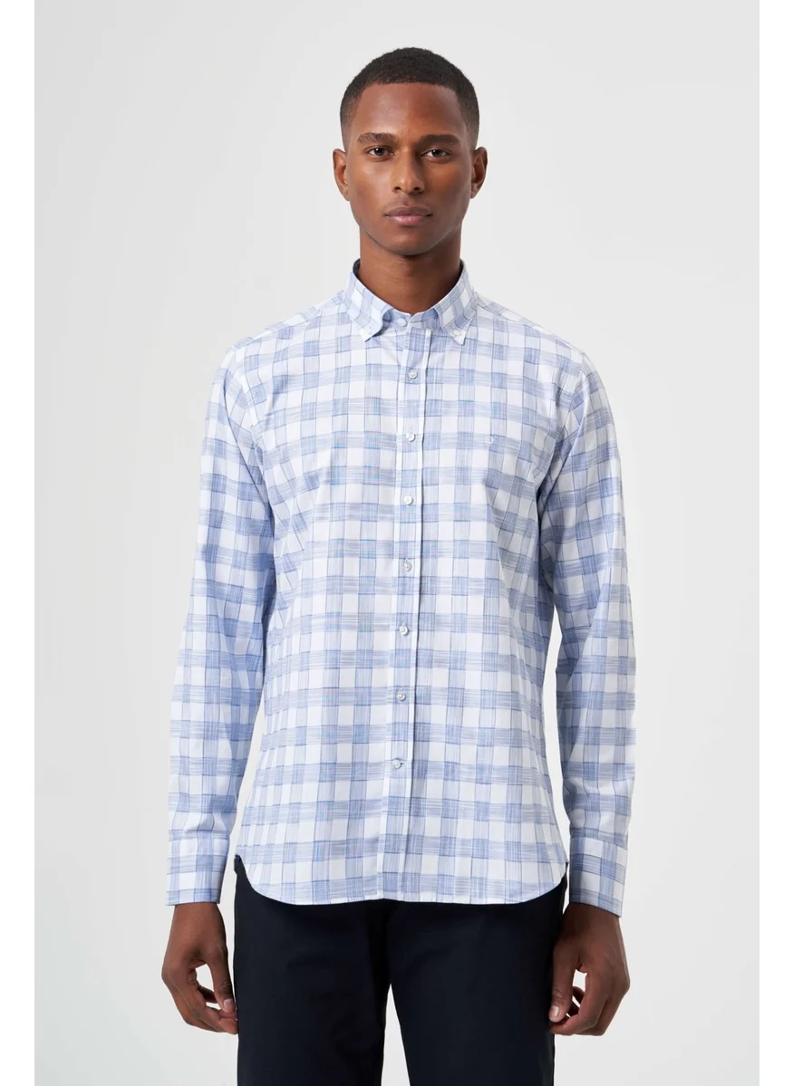 Bisse Gm 231039 Uk Pasha Collar Summer Checkered Shirt Blue GM23Y231039_D35
