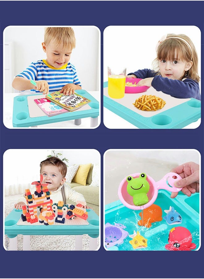 GROIC - 4 in 1 Toddler Activity Table with 300PCS Building Blocks, Large Building Blocks Compatible Bricks Toy Building Block, Water Table, Building Block Table with Storag Learning Table - Image 1
