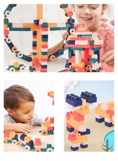GROIC 4 in 1 Toddler Activity Table with 300PCS Building Blocks, Large Building Blocks Compatible Bricks Toy Building Block, Water Table, Building Block Table with Storag Learning Table  - Image 4