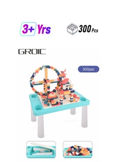 GROIC 4 in 1 Toddler Activity Table with 300PCS Building Blocks, Large Building Blocks Compatible Bricks Toy Building Block, Water Table, Building Block Table with Storag Learning Table  - Image 1