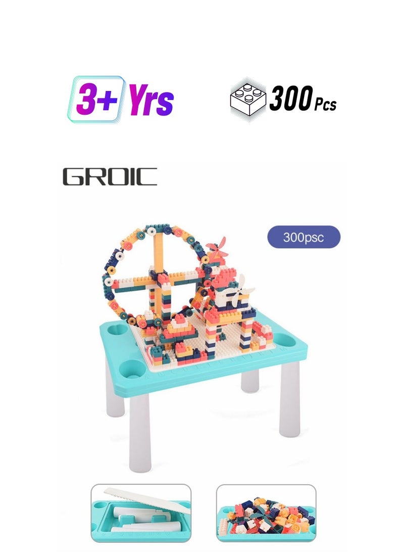 GROIC - 4 in 1 Toddler Activity Table with 300PCS Building Blocks, Large Building Blocks Compatible Bricks Toy Building Block, Water Table, Building Block Table with Storag Learning Table - Image 1