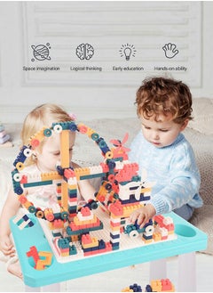GROIC 4 in 1 Toddler Activity Table with 300PCS Building Blocks, Large Building Blocks Compatible Bricks Toy Building Block, Water Table, Building Block Table with Storag Learning Table  - Image 5