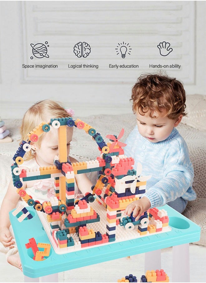 GROIC - 4 in 1 Toddler Activity Table with 300PCS Building Blocks, Large Building Blocks Compatible Bricks Toy Building Block, Water Table, Building Block Table with Storag Learning Table - Image 1