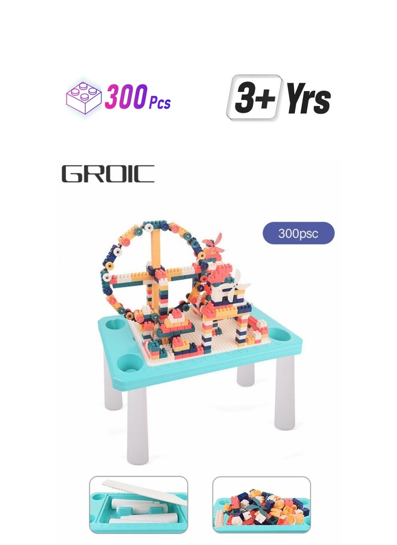 GROIC 4 in 1 Toddler Activity Table with 300PCS Building Blocks, Large Building Blocks Compatible Bricks Toy Building Block, Water Table, Building Block Table with Storag Learning Table  - Image 1