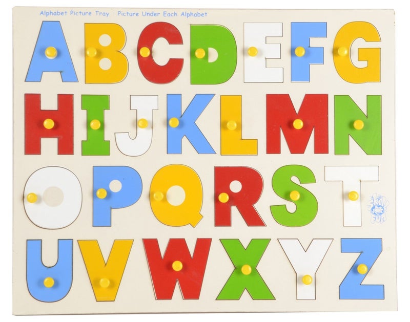 Skillofun L-32SK Wooden Alphabet Tray with Knobs, Learning Tool | Vibrant Colors | Enhances Vocabulary & Cognitive Skills | Safe & Engaging Educational Play | Develops Fine Motor Skills - Image 1