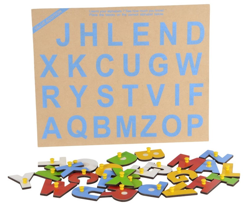 Skillofun L-32SK Wooden Alphabet Tray with Knobs, Learning Tool | Vibrant Colors | Enhances Vocabulary & Cognitive Skills | Safe & Engaging Educational Play | Develops Fine Motor Skills - Image 3