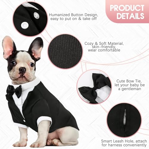 Kuoser Dog Tuxedo,Dog Wedding Suit with Bow Tie Formal Dogs Tux Pet Wedding Party Birthday Costume,Doggy Valentines Christmas Halloween Graduation Outfit Cosplay for Small Medium Large Dogs,Black S - Image 3