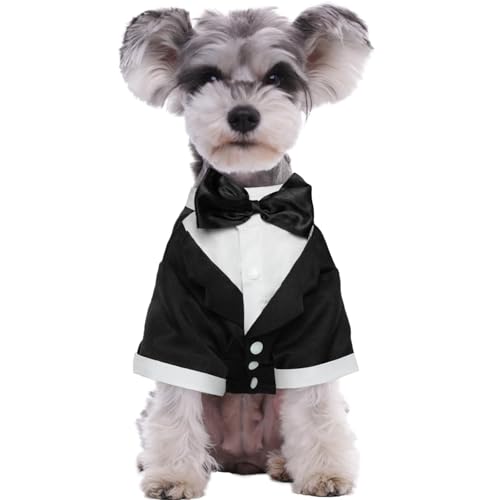 Kuoser Dog Tuxedo,Dog Wedding Suit with Bow Tie Formal Dogs Tux Pet Wedding Party Birthday Costume,Doggy Valentines Christmas Halloween Graduation Outfit Cosplay for Small Medium Large Dogs,Black S - Image 1