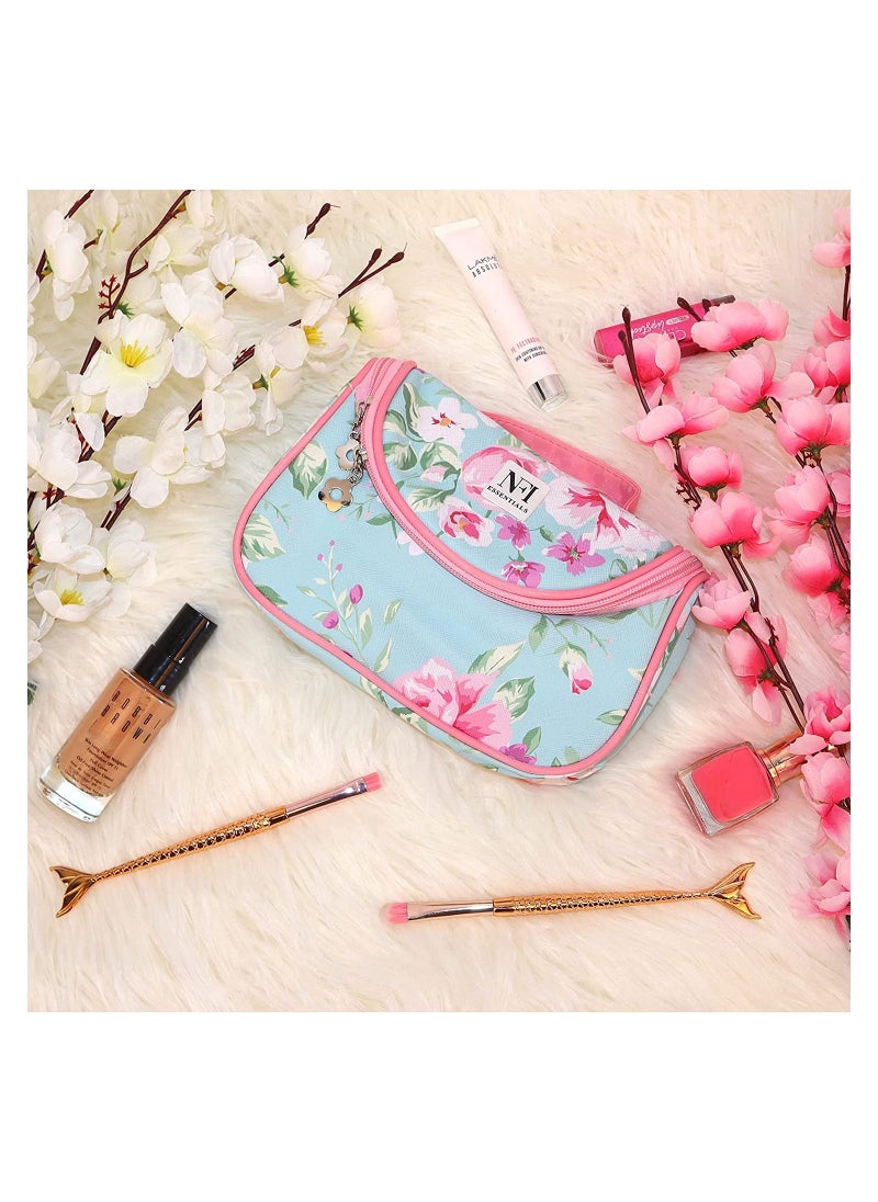 NFI essentials Floral Print Cosmetics Pouch Makeup Pouch Vanity Case Jewellery Pouch Stationery Pencil Case Travel Organiser Size 20X12.5X9.5cm  - Image 3