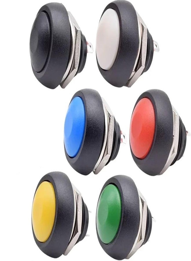 SHOKITECH Waterproof PBS-33B 12mm 2-Pin Mini Push Button Switch - Self-Reset, Round Type (Pack of 6 - Multicolor) - Image 1