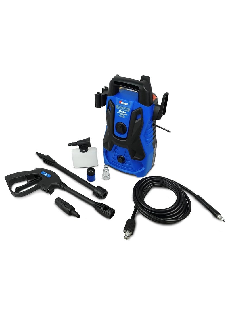 VTOOLS 100 Bar 1300 Watt Electric Pressure Washer With 5 Meter Hose & Soap Dispenser, Auto Stop and Self Priming Mode, For Car, Home & Garden  - Image 1