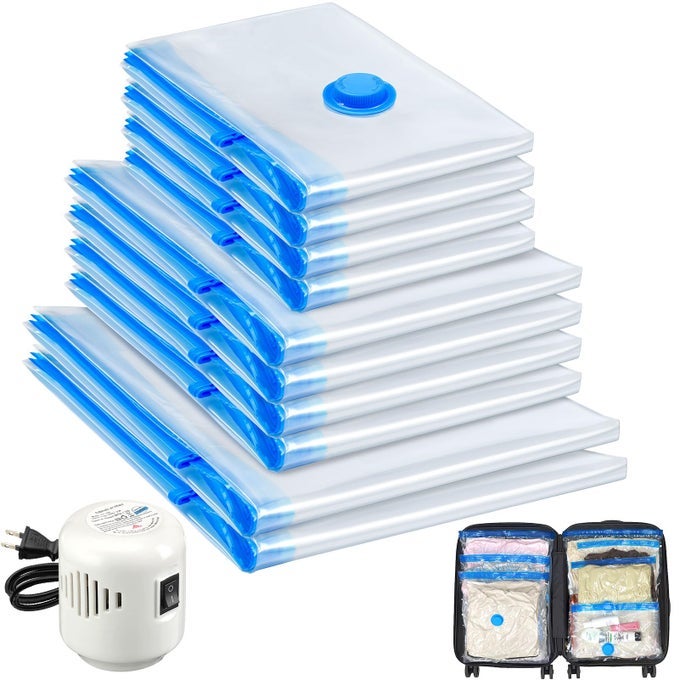 10 PACK TRAVEL VACUUM STORAGE BAGS WITH ELECTRIC PUMP VACUUM SEAL BAGS FOR CLOTHING VACUUM SEALER BAGS FOR LUGGAGE TRAVEL ESSENTIALS