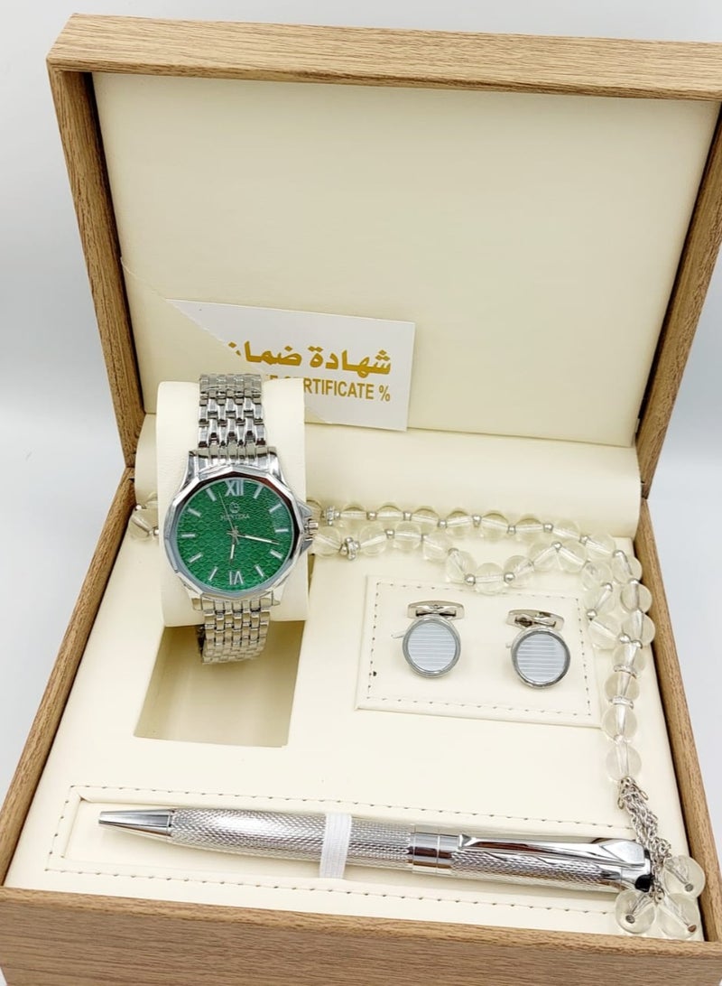 مونتيرا طقم رجالي مكون من ٤ قطع ساعة وقلم وكبك وسبحه