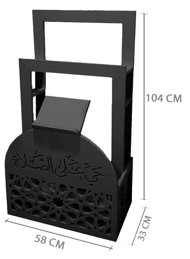 Eworld Elegant Black 2-in-1 Prayer Mat Stand with Integrated Quran Holder | Islamic Décor with Arabic Calligraphy | Water & Fireproof | Space-Saving Design - Image 2
