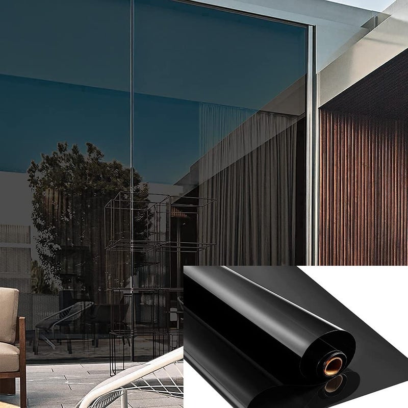 WISDOM Sunlight Control Window Glass Film For Privacy Office Home (50Cm X 203Cm, Black Film), Peel And Stick, self adhesive - Image 1