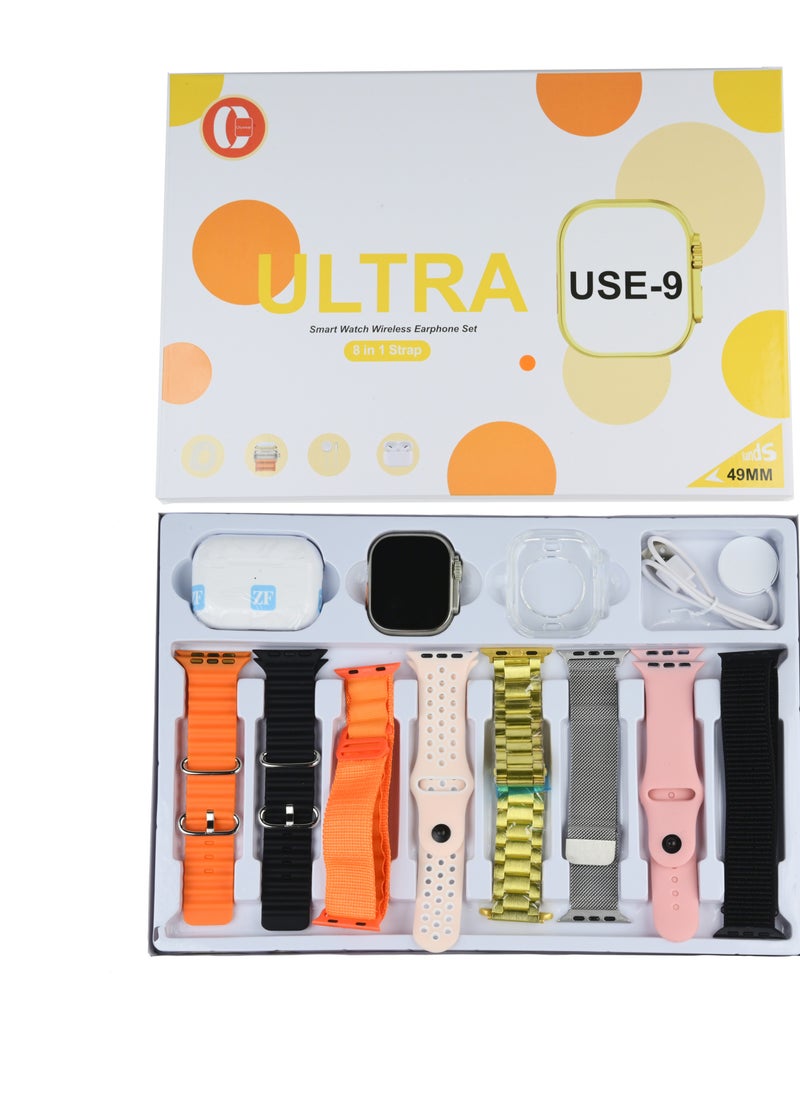 ULHYC - 8 in 1 Ultra USE-9 Smart Watch with Health Fitness Tracker Sports Watch 7 Additional Replacement Straps - Image 1
