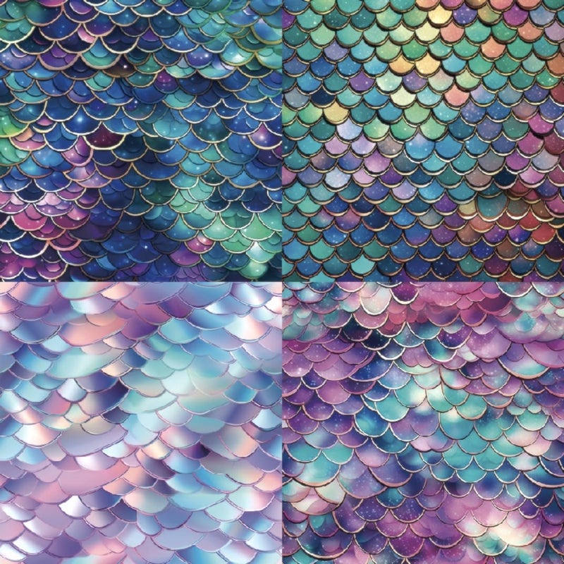 DESEACO Mermaid Themed Scrapbook Paper Pad 6x6 inches, Single-Sided Scales and Seashell Patterns Designs For Craft - 24 Decor Sheets - Image 4