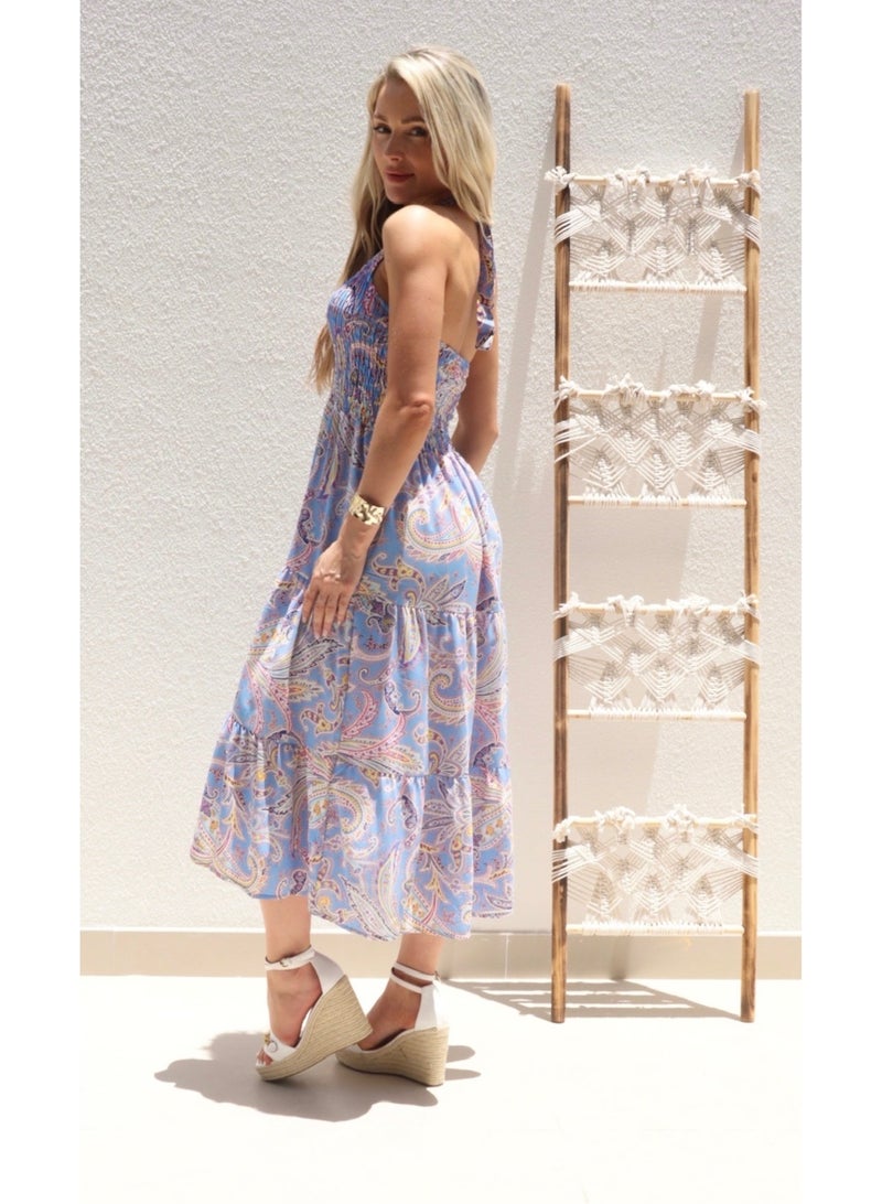 Alorabella Luna Elasticated Halter Dress - Blue  - Image 3