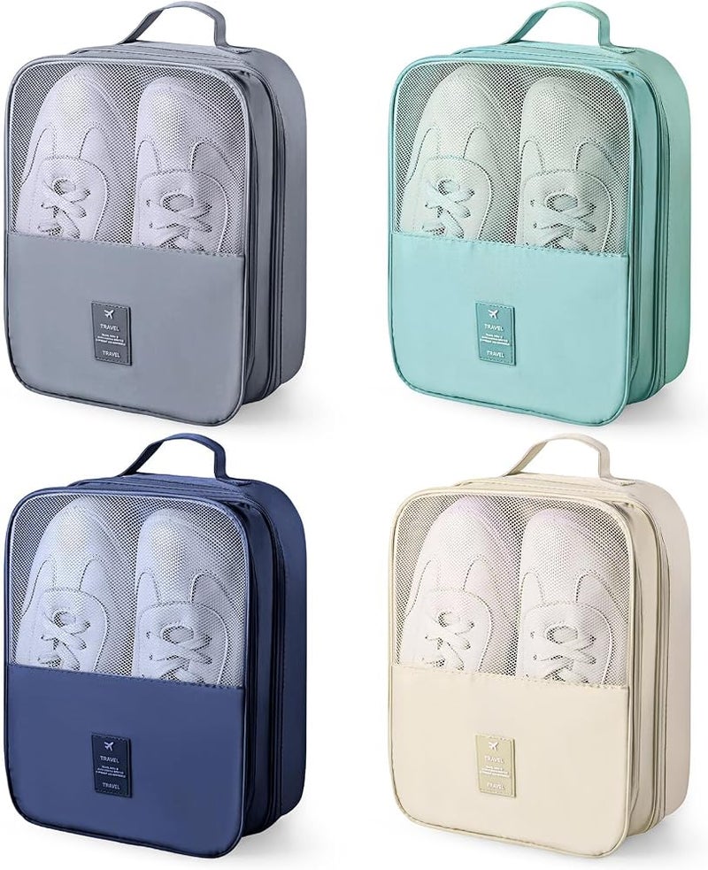 KASTWAVE 4 Pcs Shoe Bags for Travel Holds 3 Pair of Shoes Portable Shoe Storage Pouch Waterproof Shoe Packing Cubes with Handle Shoe Organizer Travel for Suitcase Daily Use, Classic Colors - Image 1