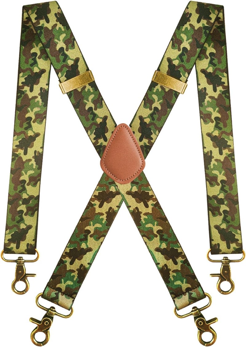 Vintage Suspenders for Men Heavy Duty 4 Snap Hooks for Belt Loops Adjustable X Back