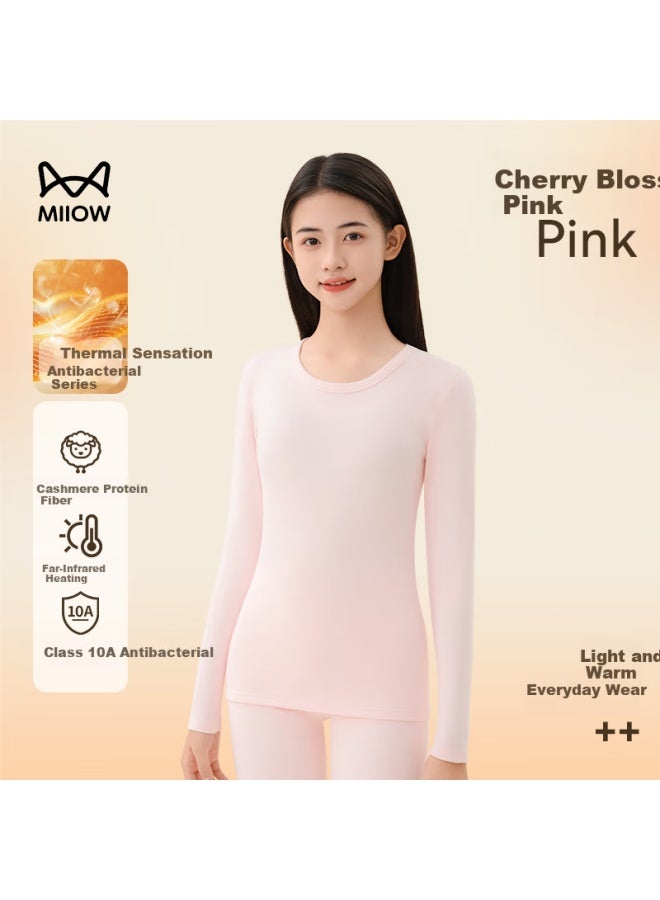 MIIOW Youth Thermal Underwear Pure Cotton Autumn Long Johns Double-layer Quilted Thickened Autumn Winter Pink One Size - Image 1