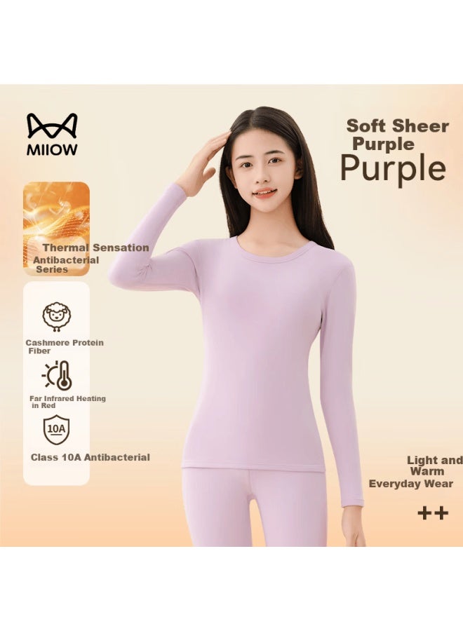 MIIOW Youth Thermal Underwear Pure Cotton Autumn Long Johns Double-layer Quilted Thickened Autumn Winter Pink One Size - Image 2
