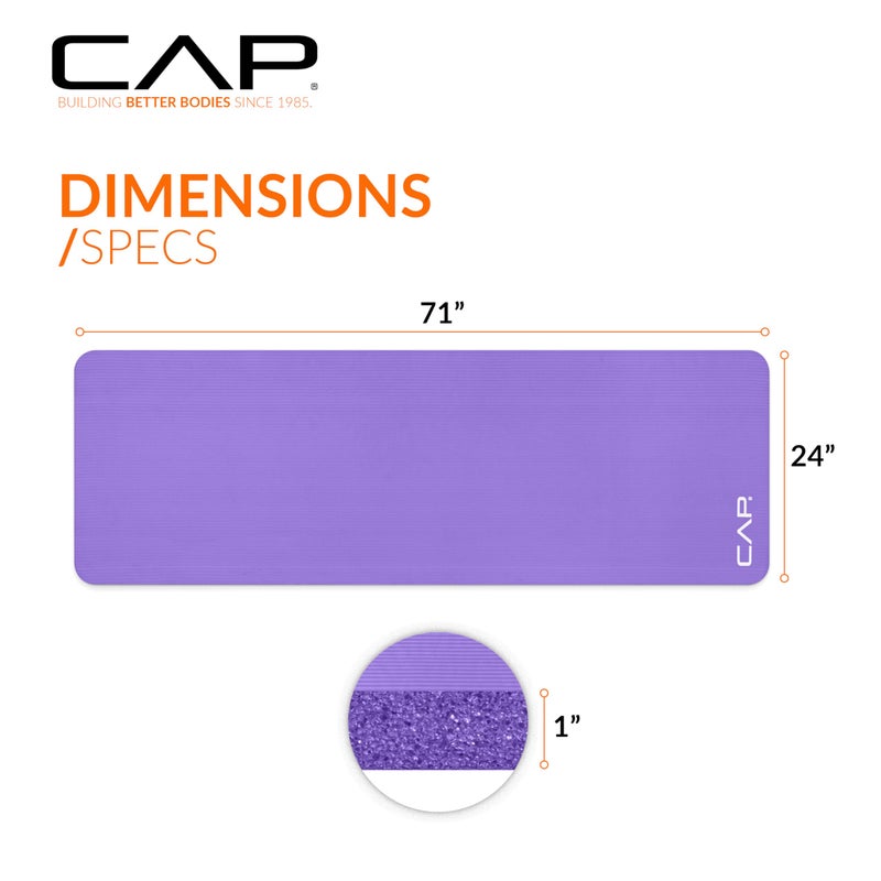 CAP Barbell Yoga Mat 1" Thick with Carrying Strap - High Density Exercise Mat for Yoga, Pilates, Stretching, Floor & Fitness Workouts - 74''x24''x1 | Purple - Image 4