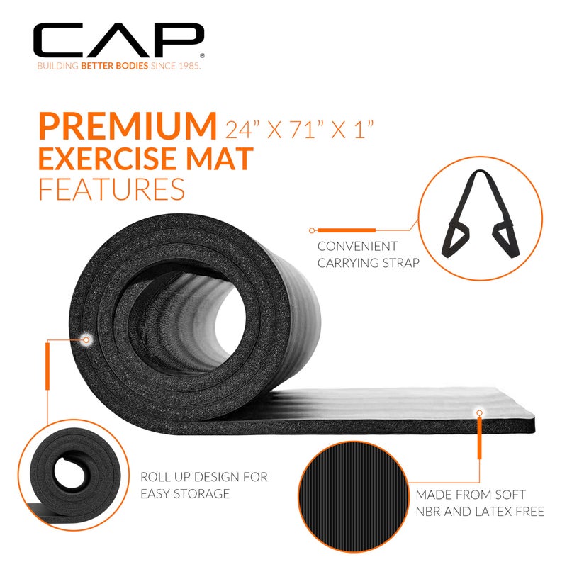 CAP Barbell Yoga Mat 1" Thick with Carrying Strap - High Density Exercise Mat for Yoga, Pilates, Stretching, Floor & Fitness Workouts - 74''x24''x1 | Purple - Image 3