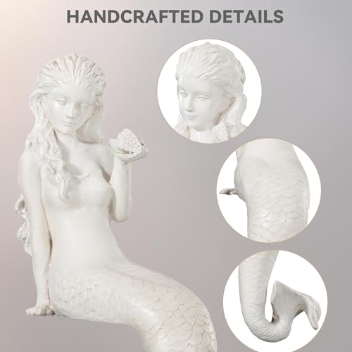 Ultym Mermaid Statue Outdoor, Large 25.6 Inch Garden Sculpture Figurines for Lawn and Patio Decor, Durable MGO Stone Yard Art with Weatherproof Finish for Indoor Decor Christmas Gift Antique White - Image 5