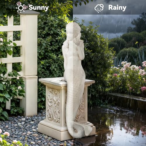 Ultym Mermaid Statue Outdoor, Large 25.6 Inch Garden Sculpture Figurines for Lawn and Patio Decor, Durable MGO Stone Yard Art with Weatherproof Finish for Indoor Decor Christmas Gift Antique White - Image 3