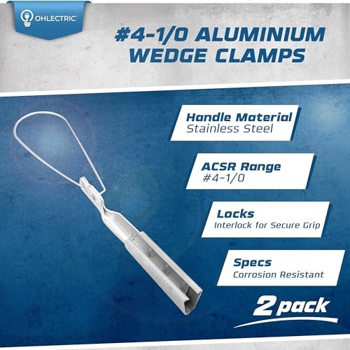 OHLECTRIC 2 Pack - Range 4-1/0 Aluminium Wedge Clamps - Stainless Steel Ball Handle - Secure Locking System - Aerial Cable Tightening & Sag Prevention - Durable Clamp - Image 3