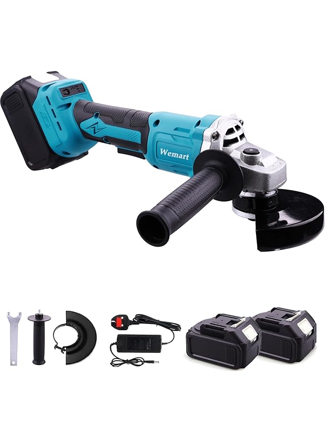 WEMART Cordless Angle Grinder 20V Brushless Angle Grinder Kit Dual Battery And 3 Speed Adjustment 125Mm 8500Rpm Professional Electric Angle Grinders For Cutting Grinding Blue - Image 1