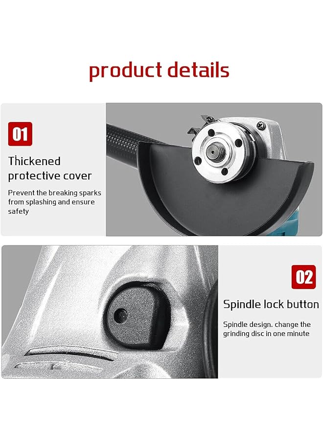 WEMART Cordless Angle Grinder 20V Brushless Angle Grinder Kit Dual Battery And 3 Speed Adjustment 125Mm 8500Rpm Professional Electric Angle Grinders For Cutting Grinding Blue - Image 5