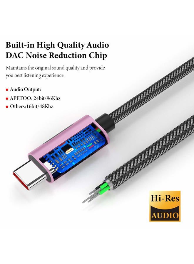 APETOO محول USB C إلى 3.5 مم للصوت لجهاز Galaxy S25/S24 نوع C إلى جاك سماعة الرأس 24bit/96kHz كابل DAC HiFi لجهاز iPhone 17 16 15 Plus/Pro Max iPad A16، Galaxy S23 S22 S21 Ultra، Pixel 9 - Image 2