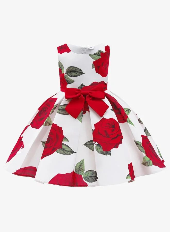 Take Two Girls Floral Print Sleeveless Dress with Bow Detail