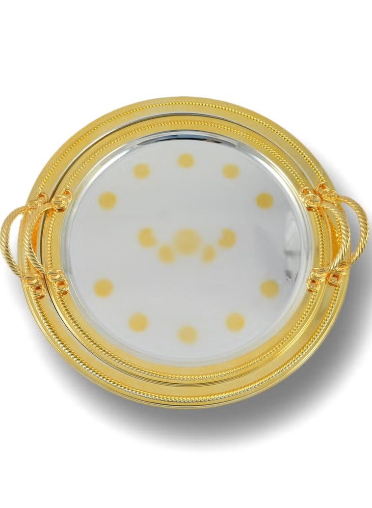 Homemaker 2-Piece Round Luxury Serving Tray – Large (40cm) & Medium (35cm) – Steel – Silver & Gold – Premium Quality – Elegant Look & Finish – Ideal for Serving Food & Beverages – Hand Washable