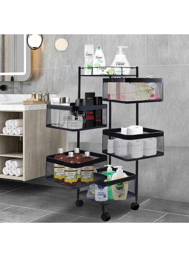 DubaiGallery Kitchen Trolley Metal Storage Rack – Rotating Basket Shelf With Wheels For Vegetable, Fruit, Snack & Bottle Organization - Image 5
