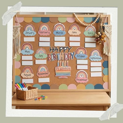 Mindoub Boho Rainbow Happy Birthday Bulletin Board Rainbow Holiday Board Sign Let's Celebrate Happy Birthday Cloud Accents Cutouts for Calendars Bulletin Boards - Image 5
